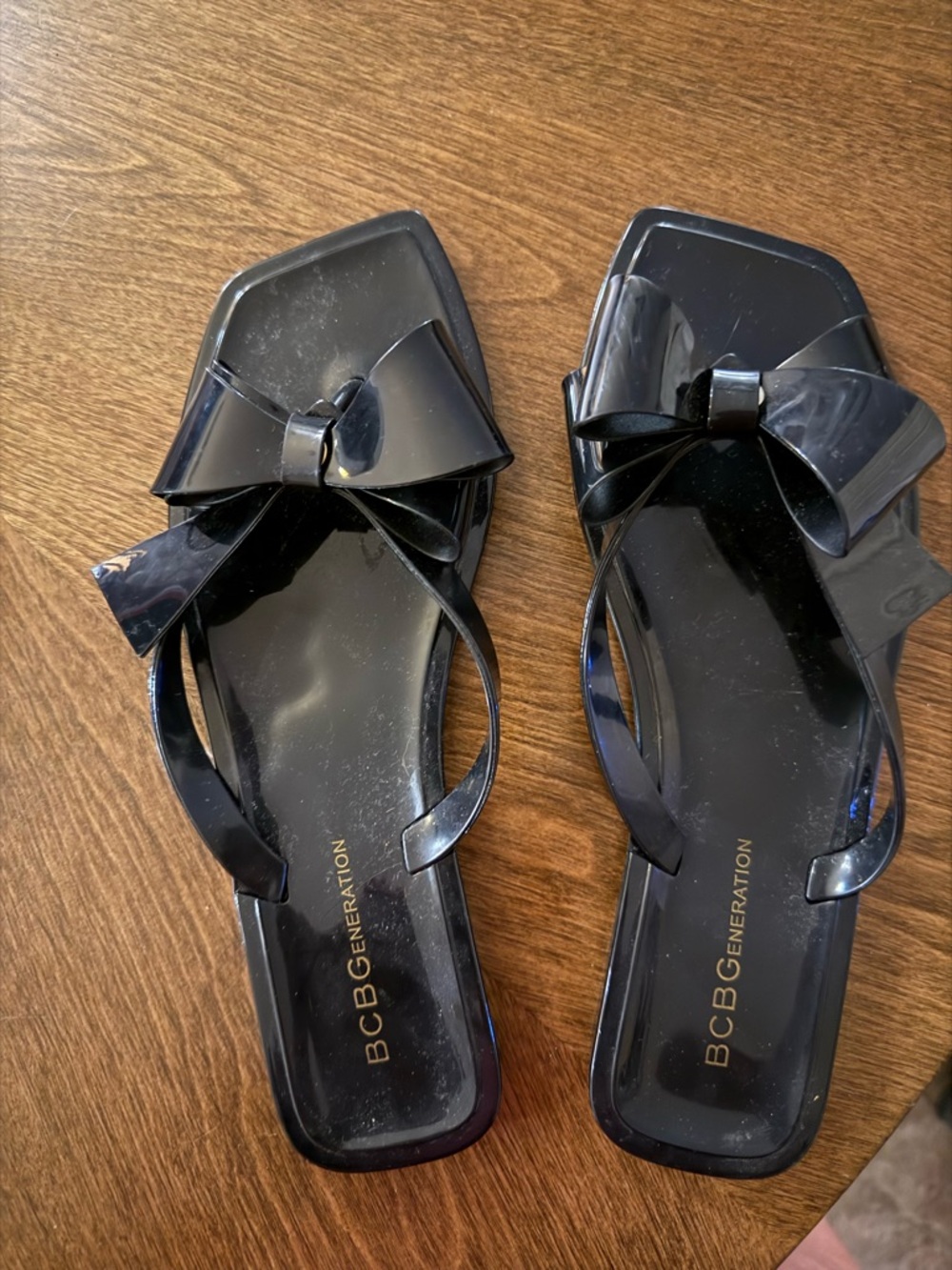 BCBGeneration Black Bow Jelly Slide Sandals with Square Toe